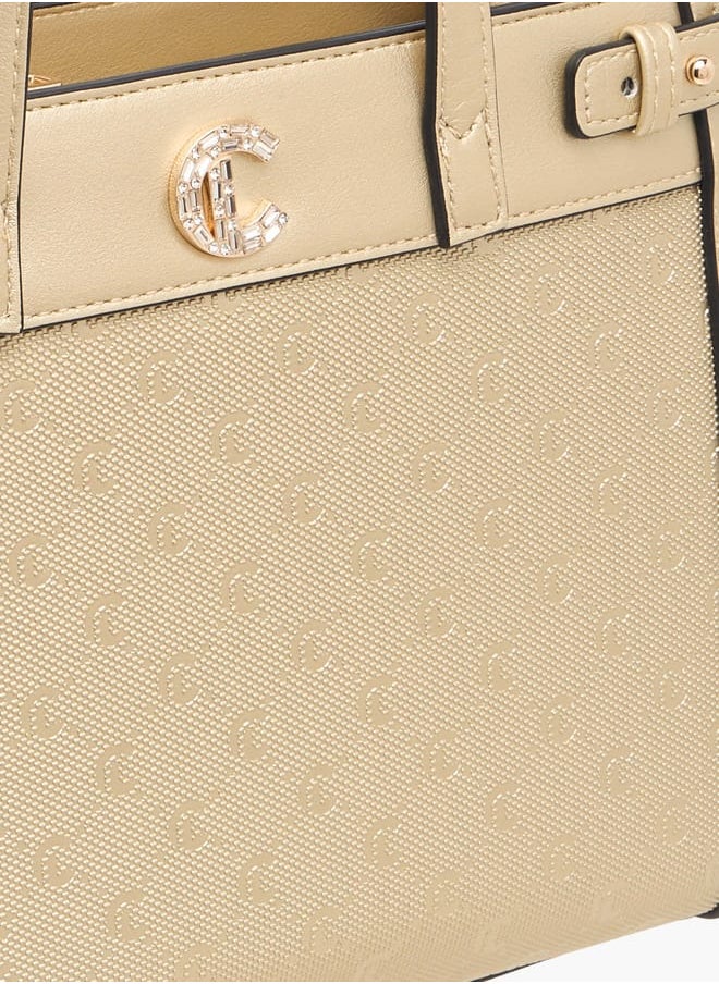 Women Missy Monogram Textured Tote Bag with Detachable Strap and Handles
