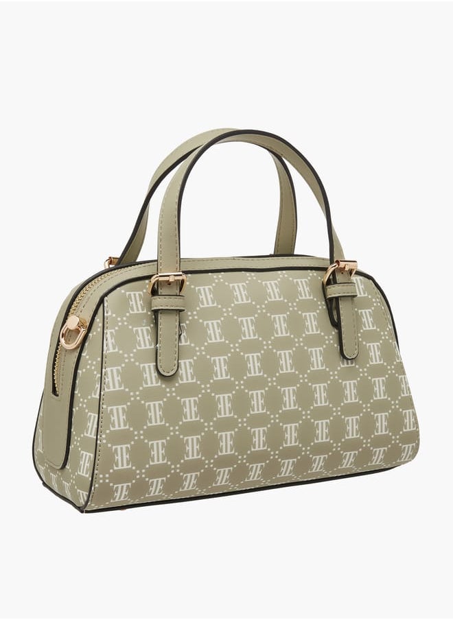 Women All-Over Monogram Print Tote Bag with Detachable Strap and Zip Closure