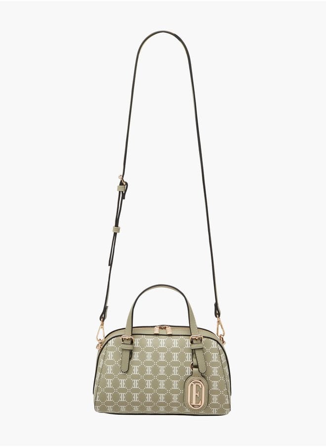 Women All-Over Monogram Print Tote Bag with Detachable Strap and Zip Closure