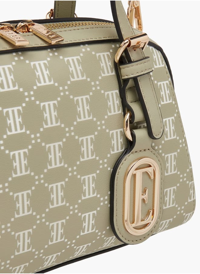 Women All-Over Monogram Print Tote Bag with Detachable Strap and Zip Closure