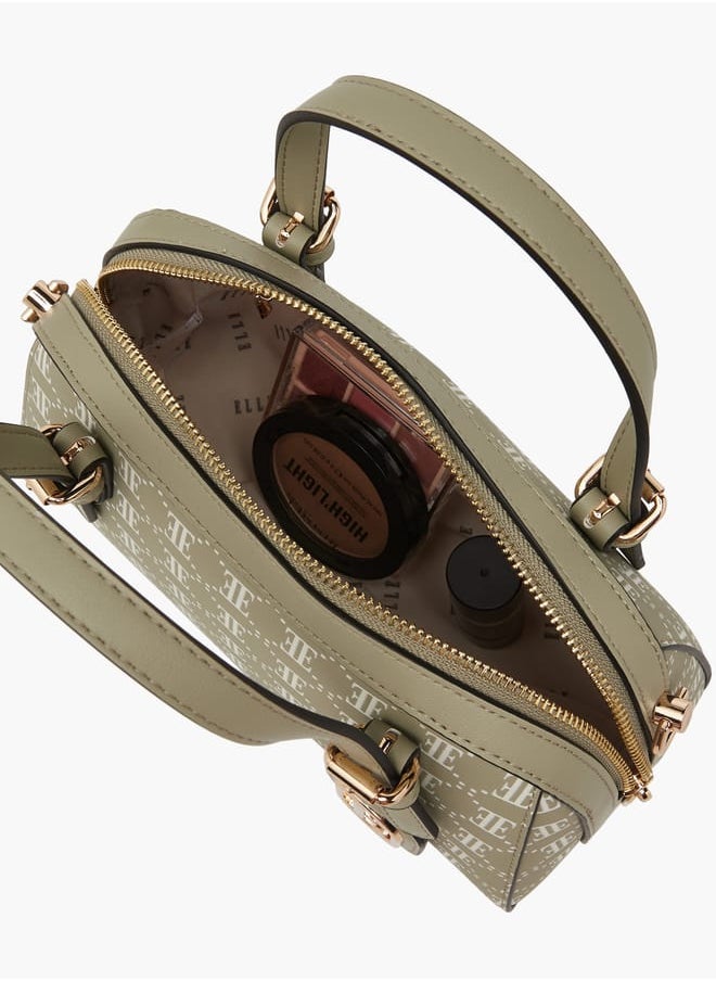 Women All-Over Monogram Print Tote Bag with Detachable Strap and Zip Closure