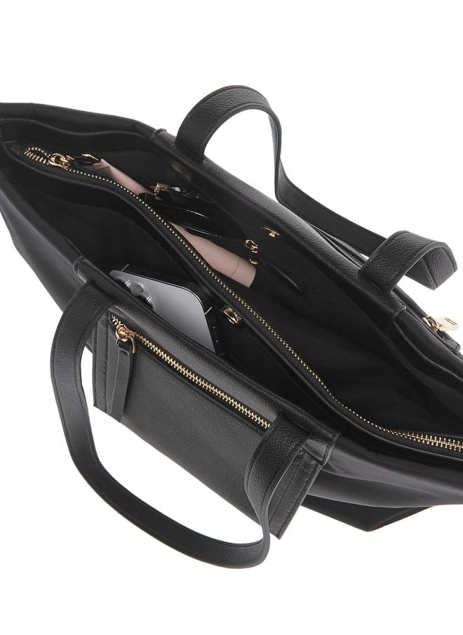 Womens Missy Solid Tote Bag With Double Handle And Zip Closure
