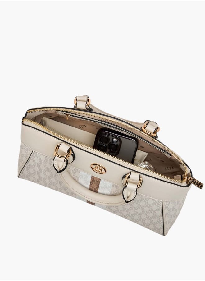 Women Monogram Print Tote Bag with Adjustable Strap and Handles