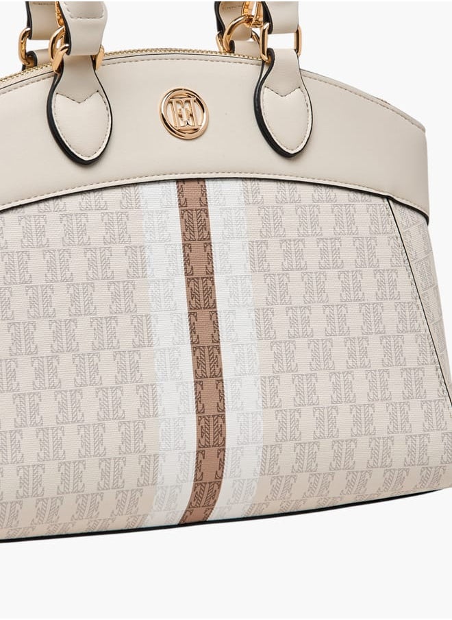 Women Monogram Print Tote Bag with Adjustable Strap and Handles