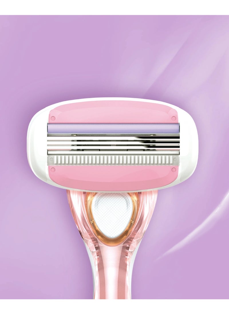 German Brand -ISANA Rossmann PACE 3 Hair Removal Razor for Women (Ergonomic reusable handle and 6 replaceable razorblades) Made in Germany