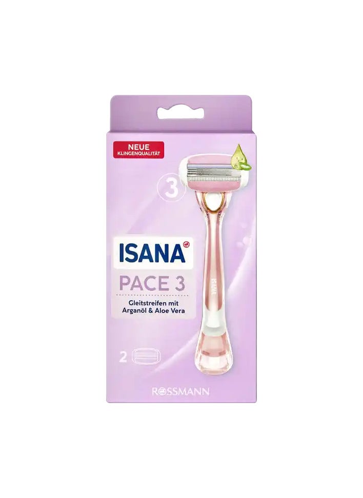 German Brand -ISANA Rossmann PACE 3 Hair Removal Razor for Women (Ergonomic reusable handle and 6 replaceable razor blades) Made in Germany