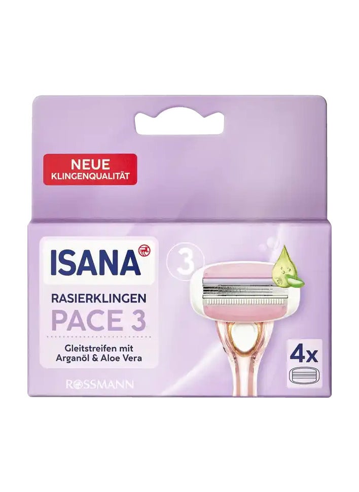 German Brand -ISANA Rossmann PACE 3 Hair Removal Razor for Women (Ergonomic reusable handle and 6 replaceable razor blades) Made in Germany