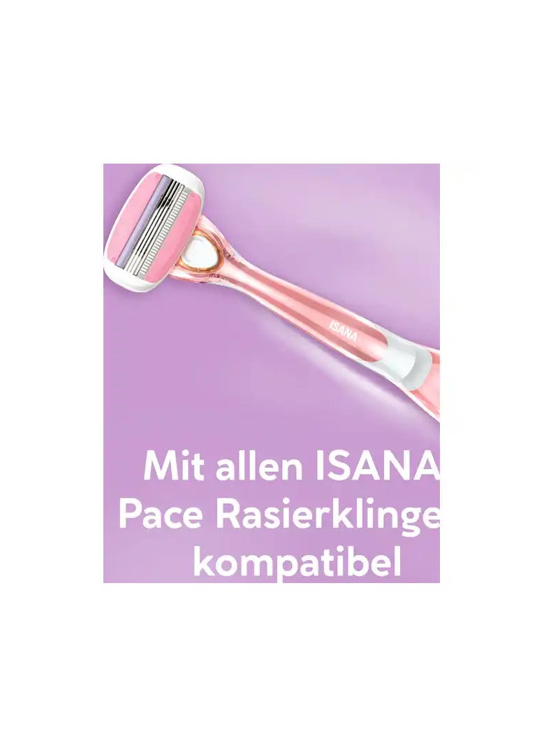 German Brand -ISANA Rossmann PACE 3 Hair Removal Razor for Women (Ergonomic reusable handle and 6 replaceable razorblades) Made in Germany