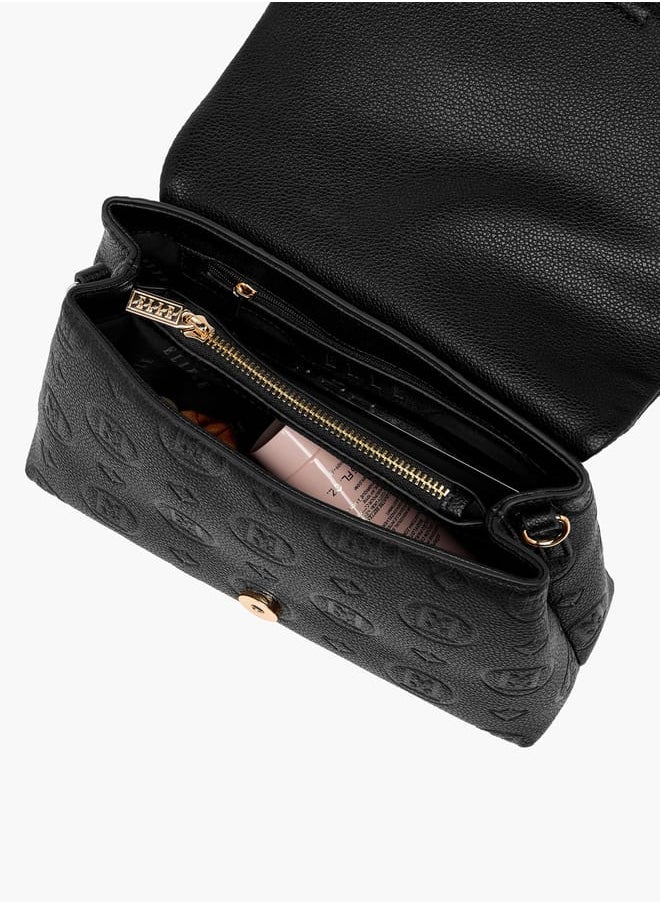 Women Monogram Embossed Satchel Bag with Top Handle and Detachable Strap