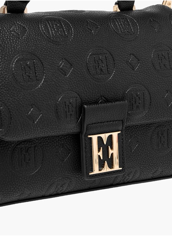 Women Monogram Embossed Satchel Bag with Top Handle and Detachable Strap