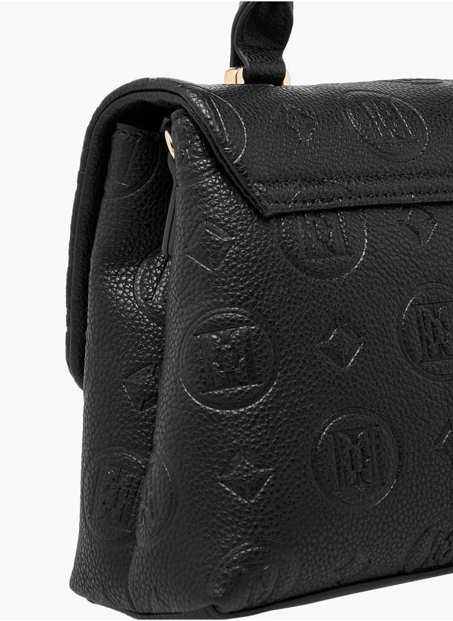 Women Monogram Embossed Satchel Bag with Top Handle and Detachable Strap