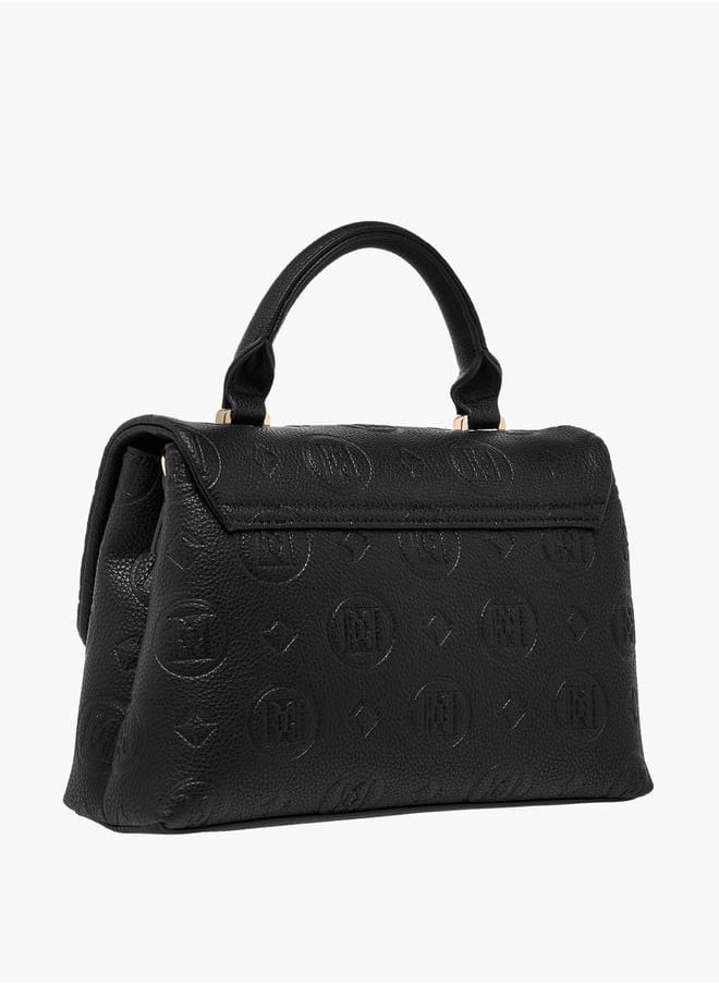 Women Monogram Embossed Satchel Bag with Top Handle and Detachable Strap