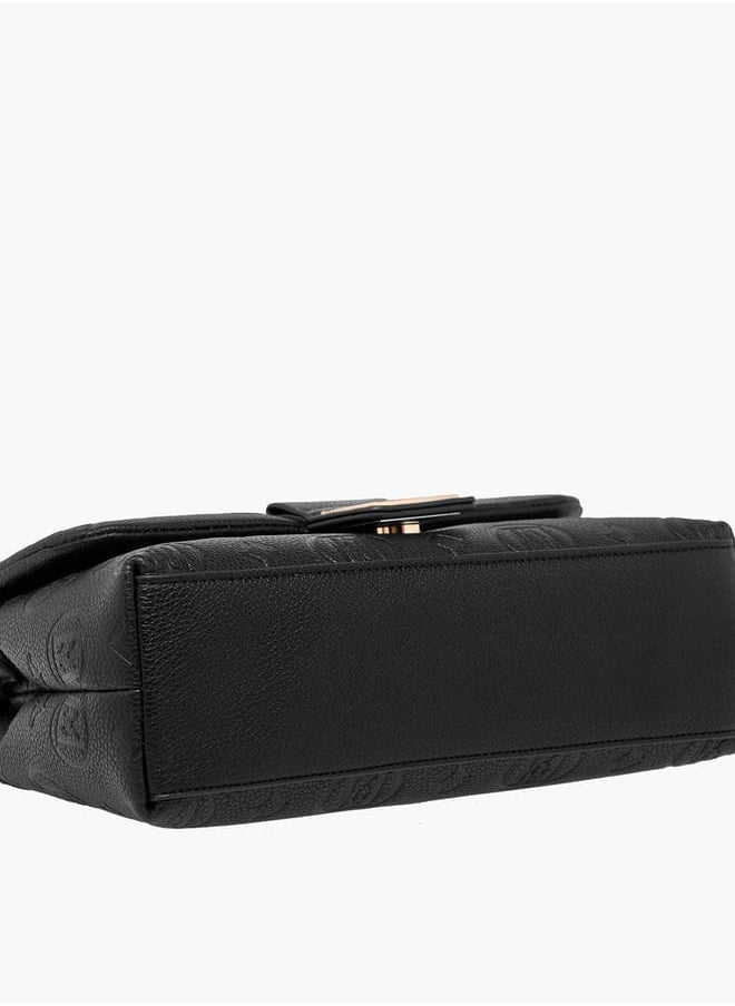 Women Monogram Embossed Satchel Bag with Top Handle and Detachable Strap