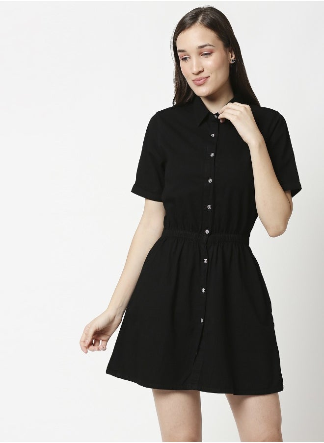 Black Denim Shirt Mini Dress