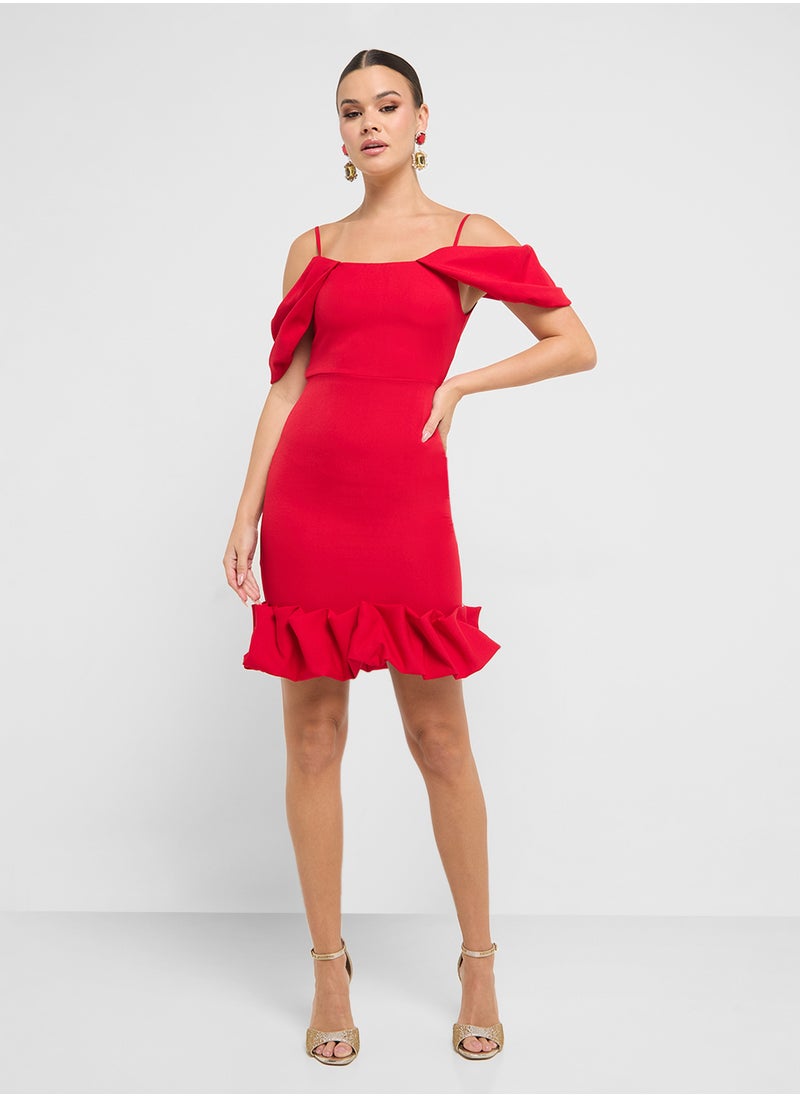 Off Shoulder Dress With Ruffle Hem