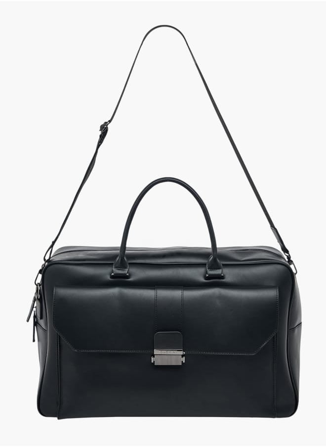 Men Solid Duffle Bag with Detachable Strap and Zip Closure