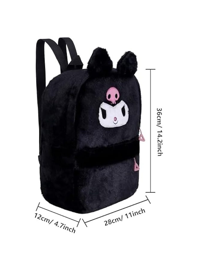 Fuzzy Backpack Plush Cartoon Cute Kuromi Backpack for Women Fuzzy Lightweight Fluffy Bag Daily Backpack Black