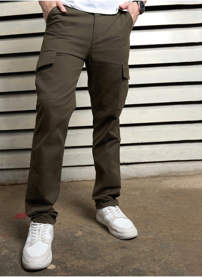 Men Dark Olive Trousers