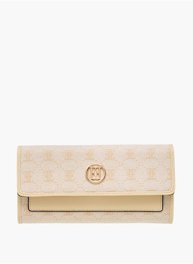 Women Monogram Textured Wallet with Button Closure