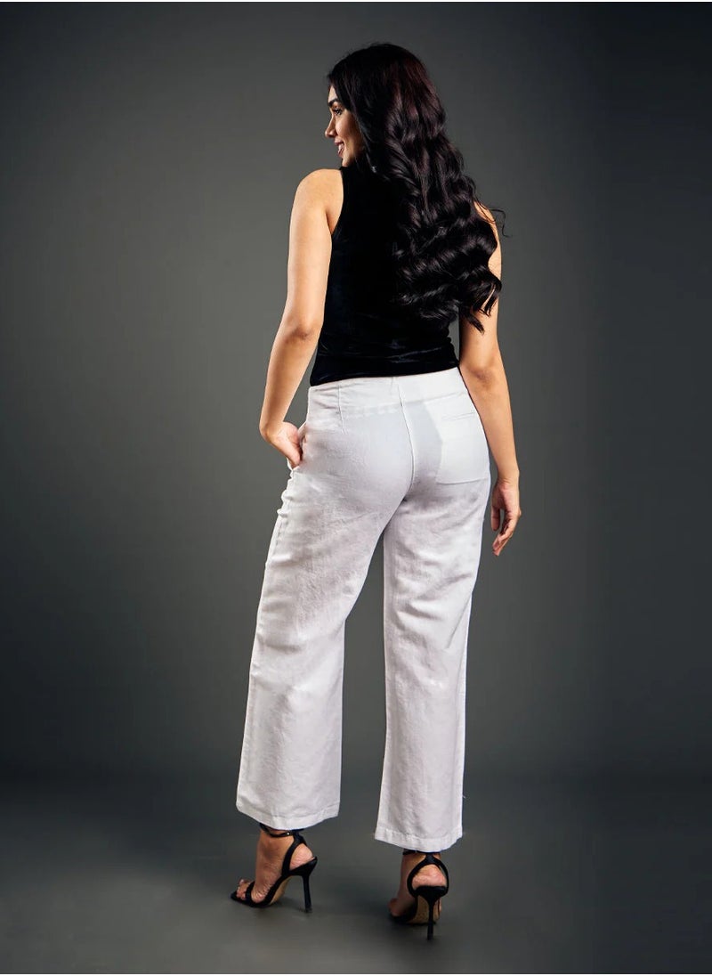 White Comfortable Linen Pant