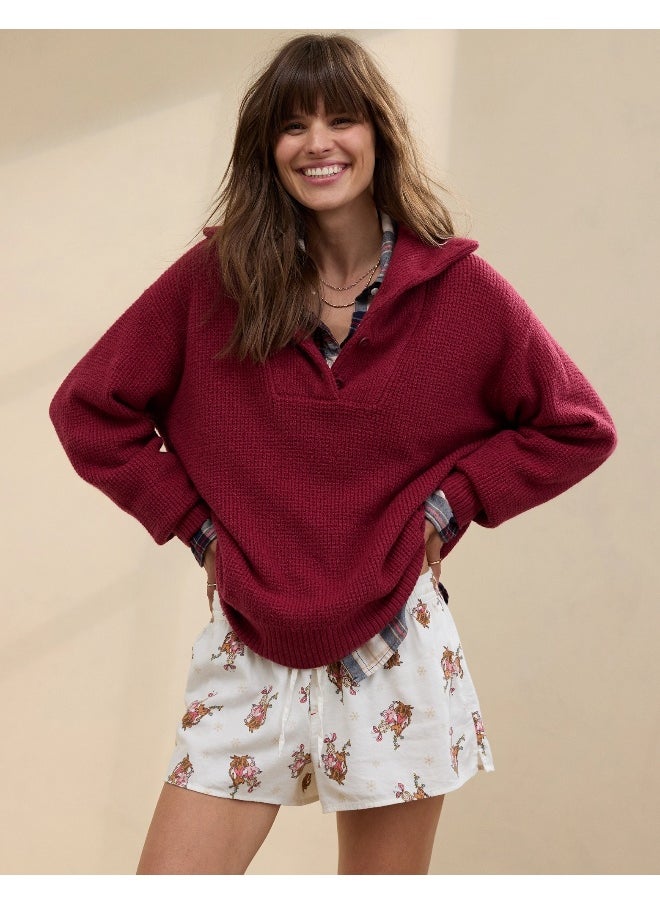 Aerie CozyUp Waffle Button Sweater