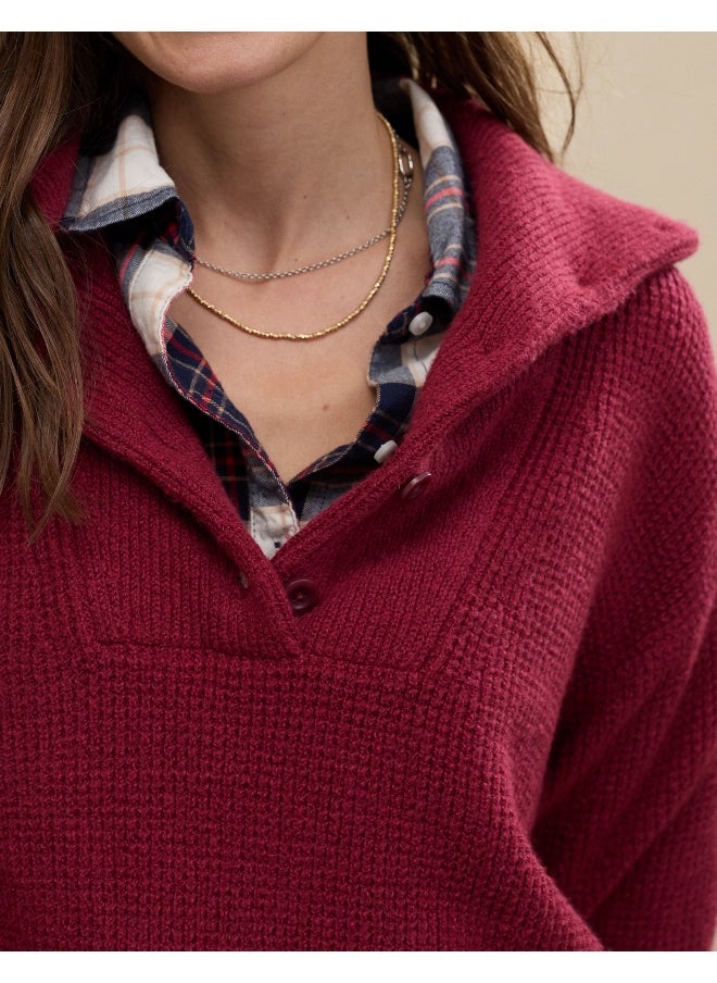 Aerie CozyUp Waffle Button Sweater