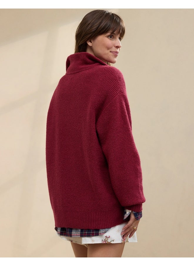Aerie CozyUp Waffle Button Sweater