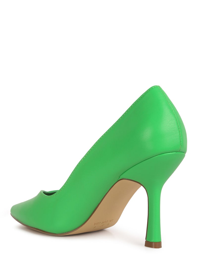 Point Toe Stiletto Heeled Pumps in Green