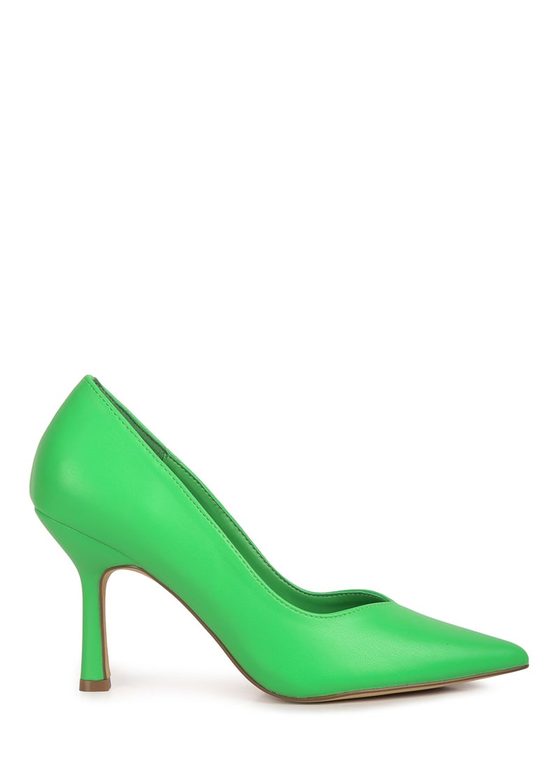 Point Toe Stiletto Heeled Pumps in Green