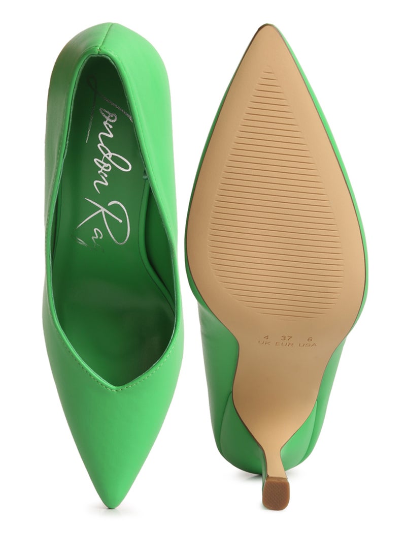 Point Toe Stiletto Heeled Pumps in Green