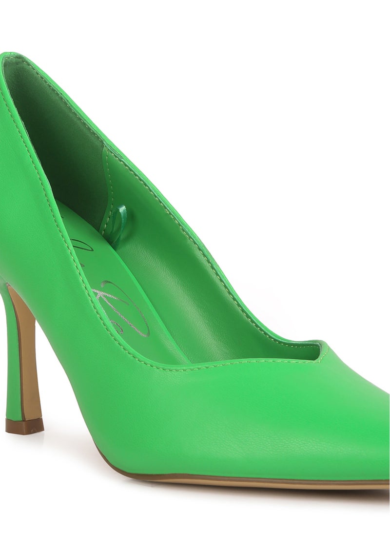 Point Toe Stiletto Heeled Pumps in Green