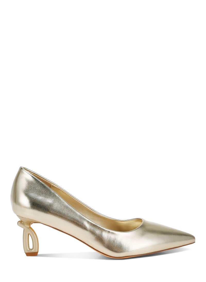 Metallic Fantasy Heel Pumps in Gold