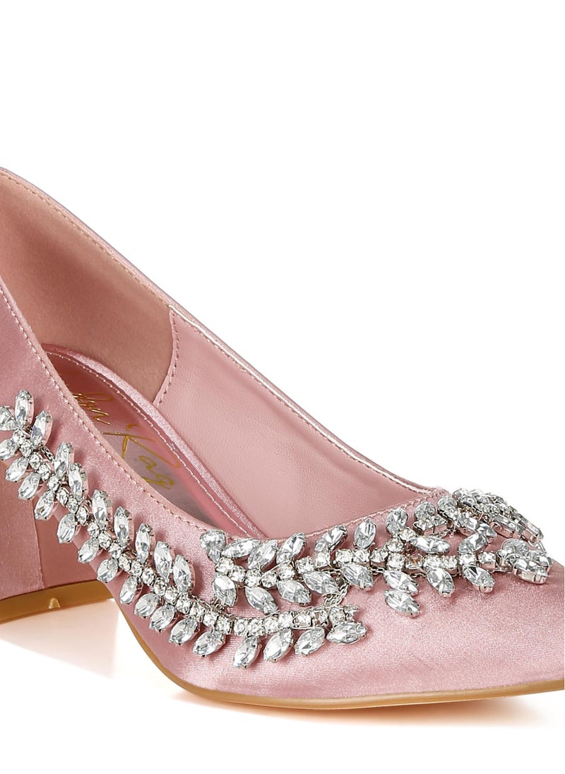 Satin Diamante Embellished Pumps in Blush