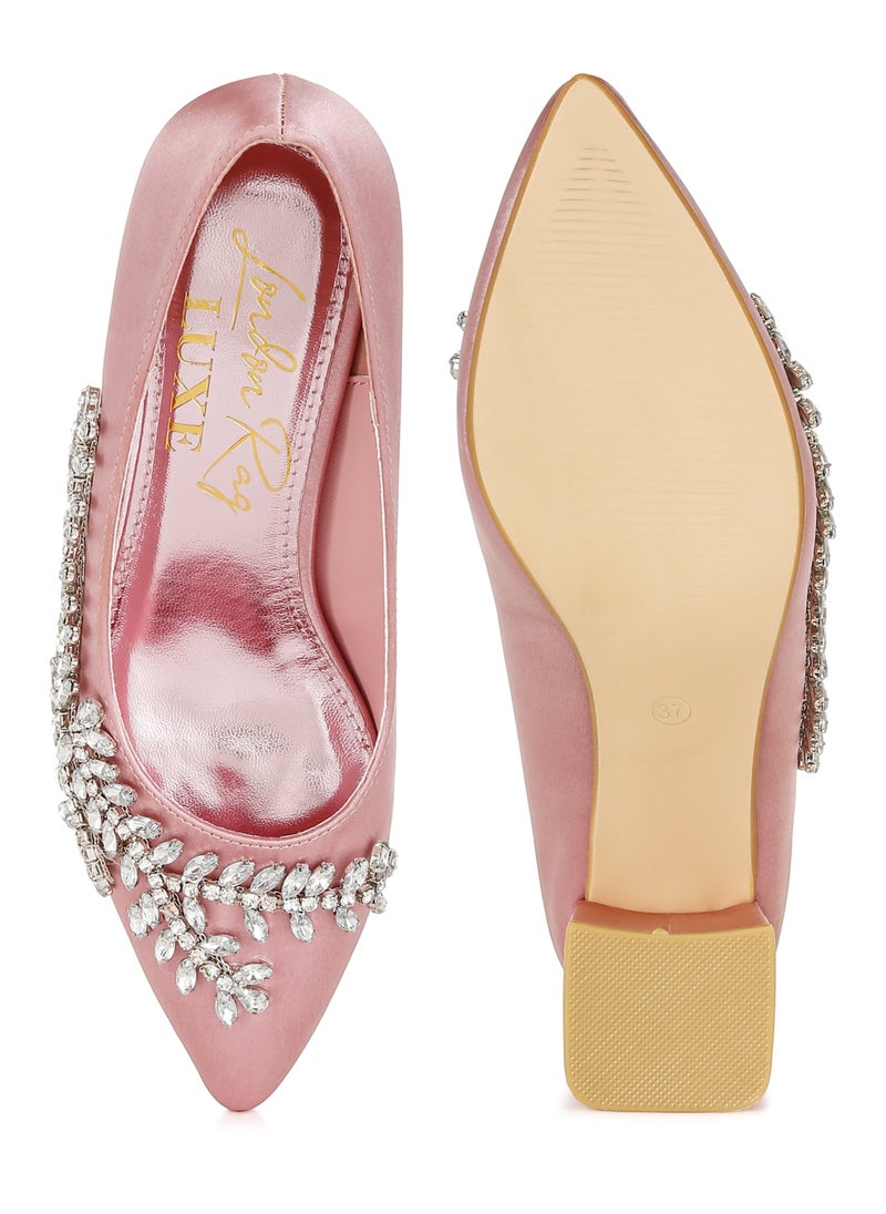 Satin Diamante Embellished Pumps in Blush