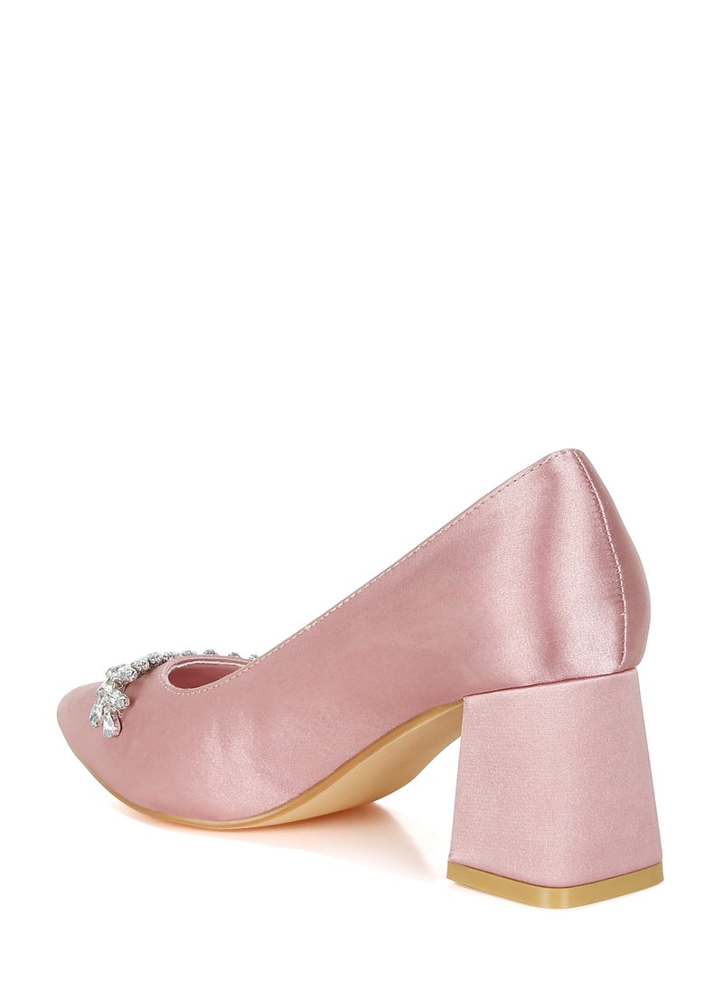 Satin Diamante Embellished Pumps in Blush