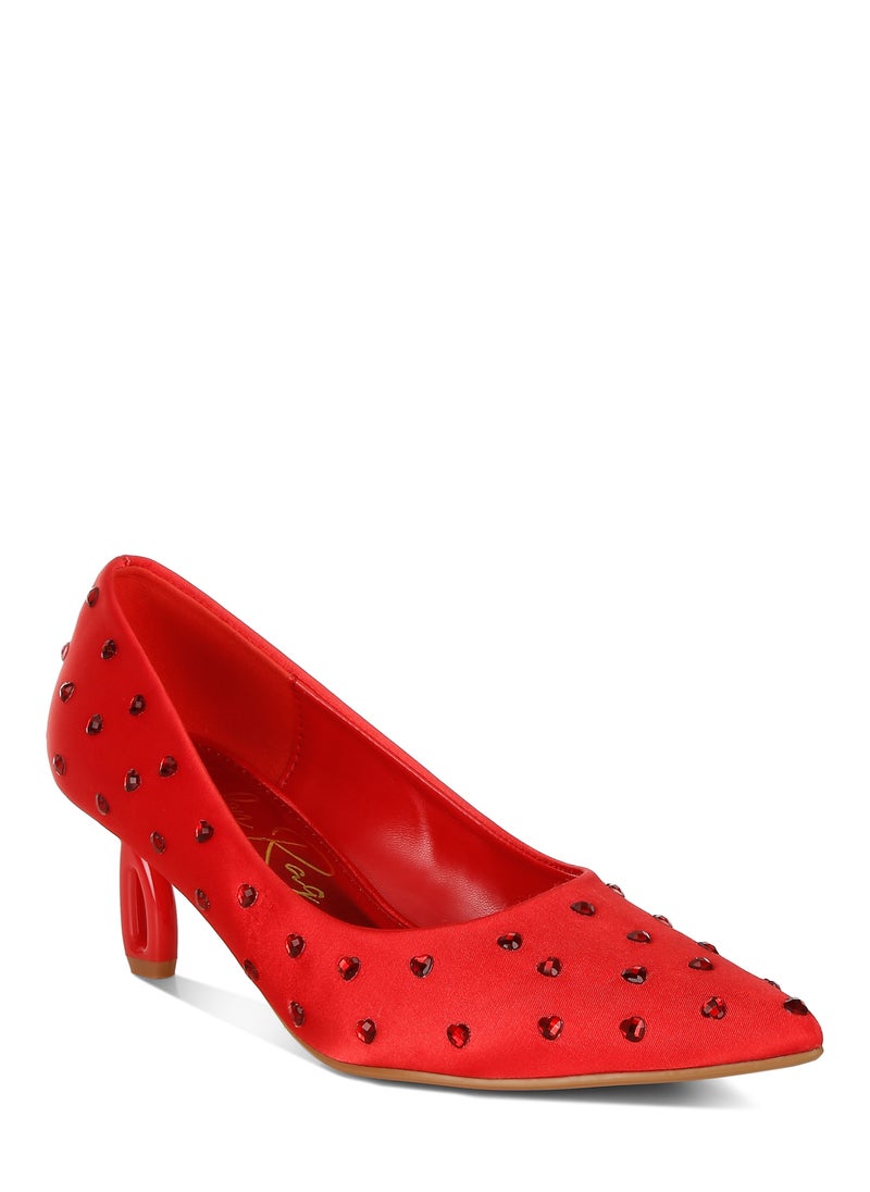 Heart-Shaped Rhinestones Pumps in Red