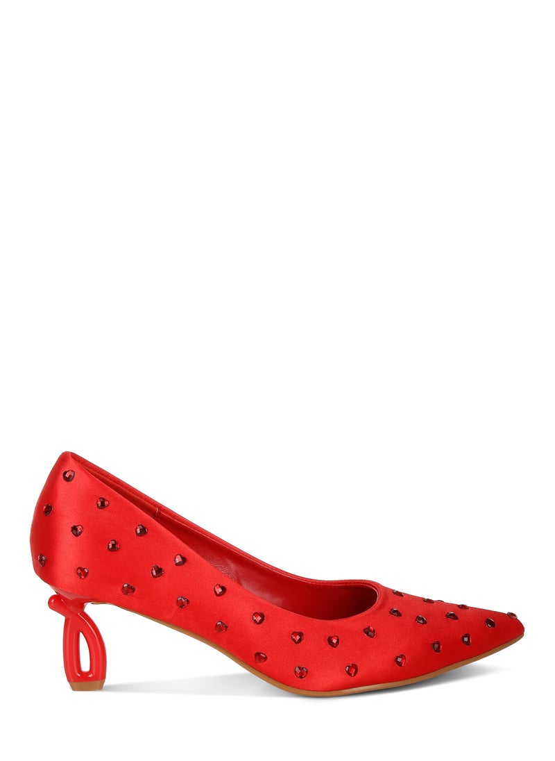 Heart-Shaped Rhinestones Pumps in Red