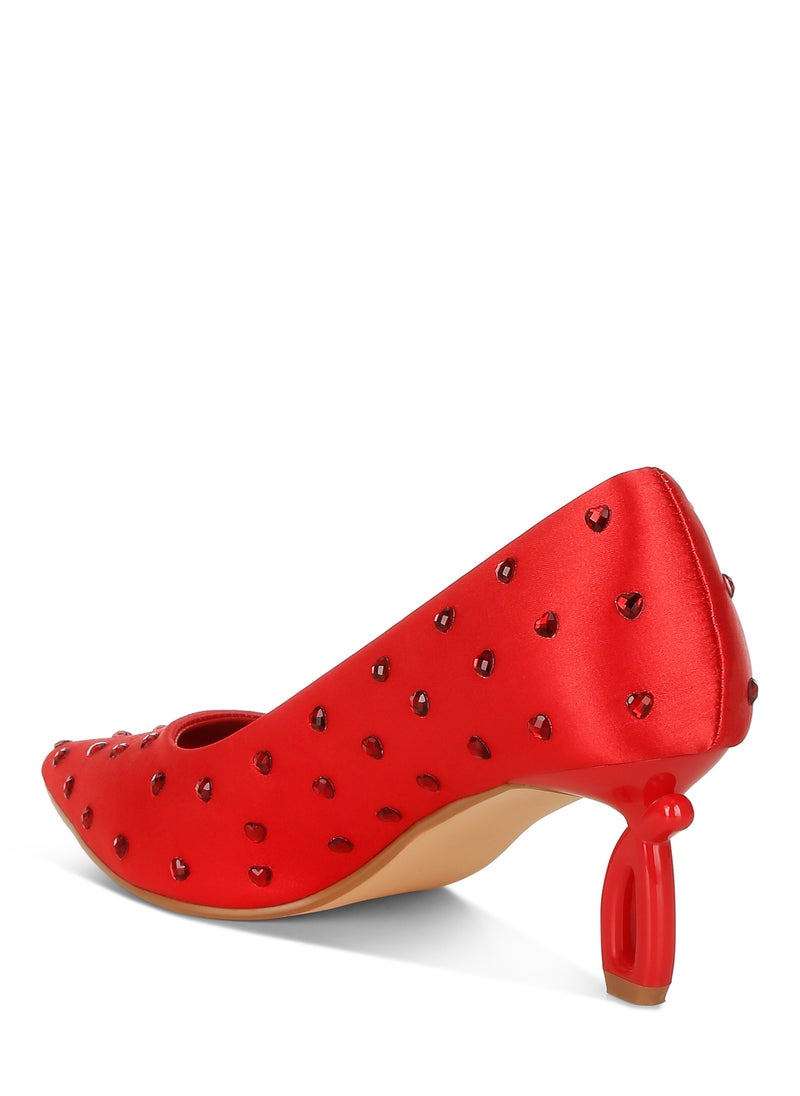 Heart-Shaped Rhinestones Pumps in Red