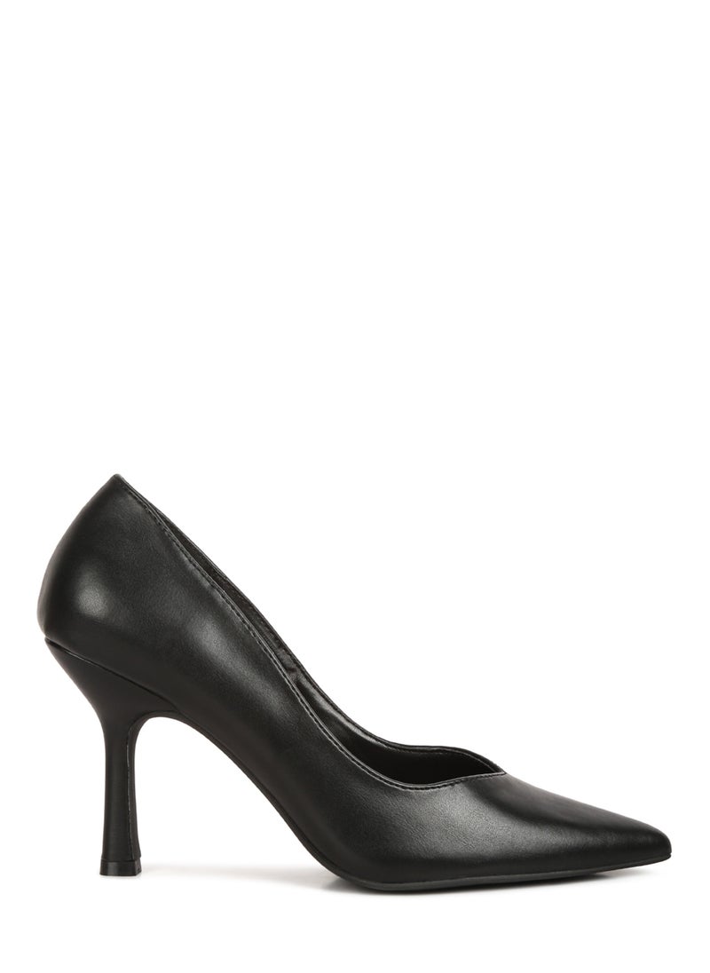 Point Toe Stiletto Heeled Pumps in Black