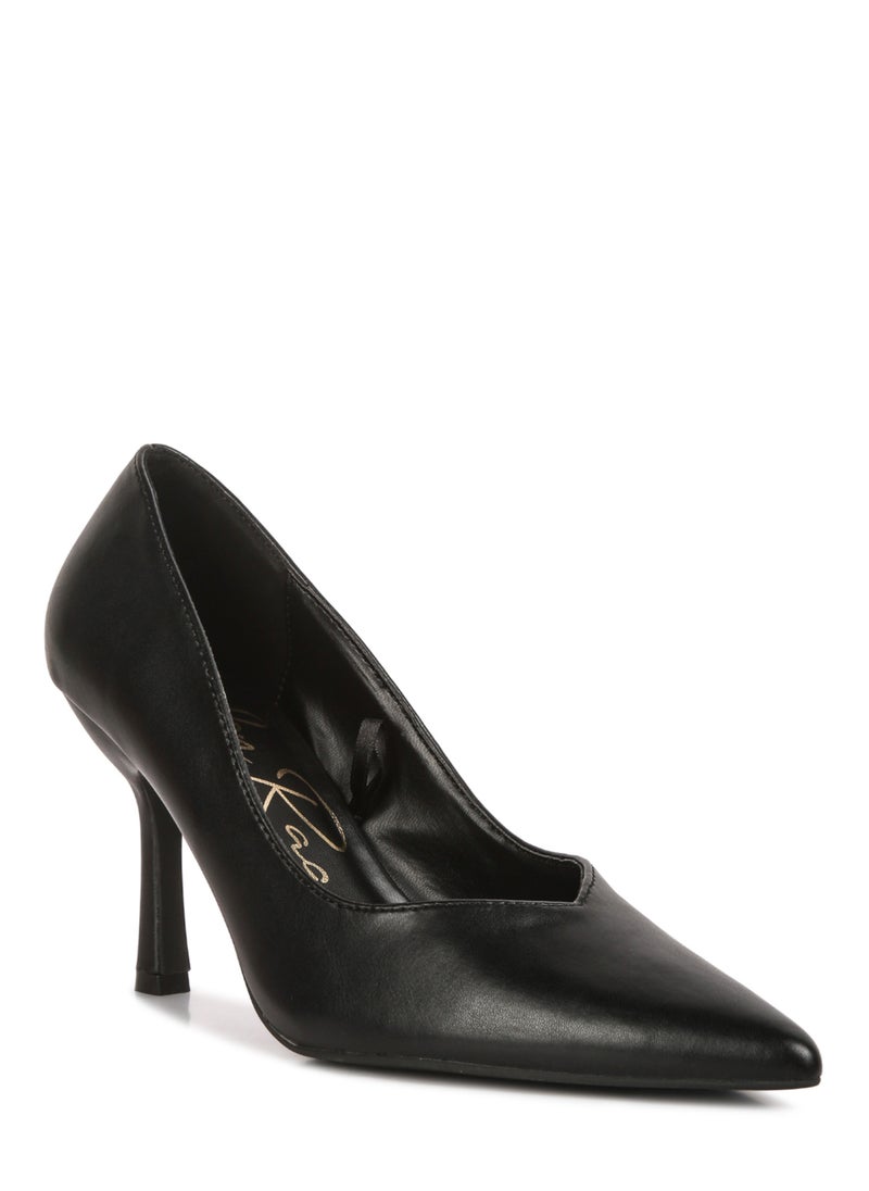 Point Toe Stiletto Heeled Pumps in Black