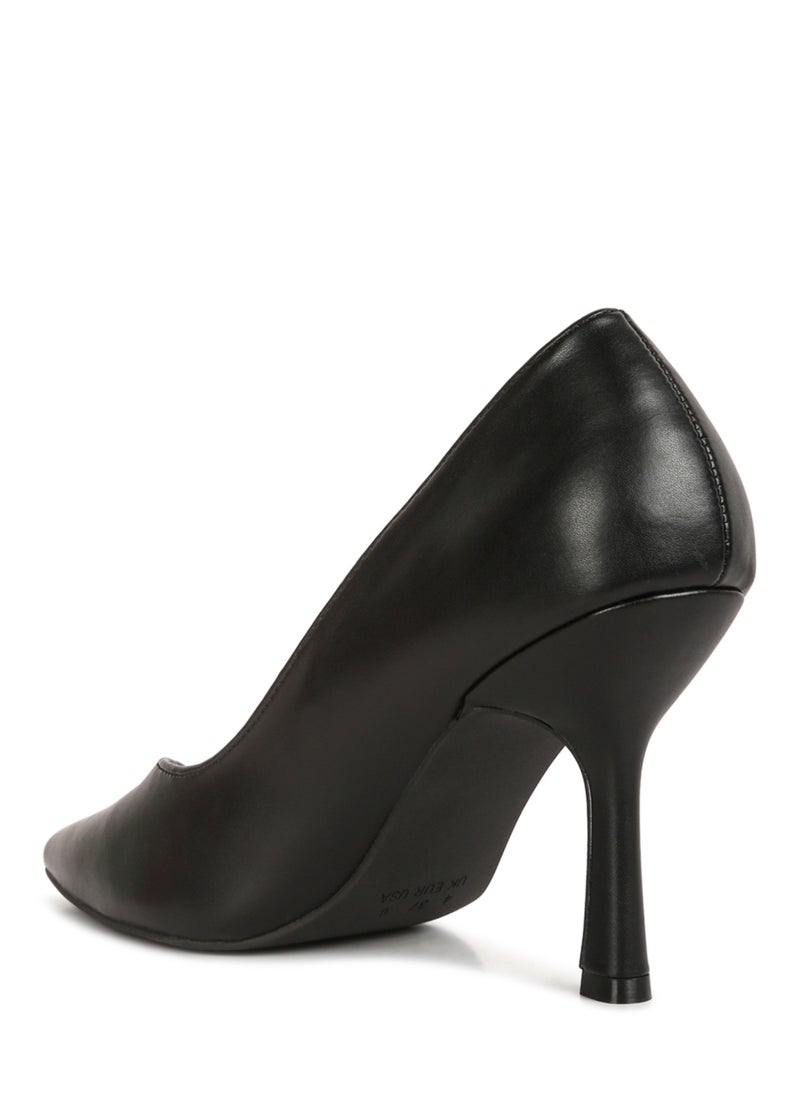 Point Toe Stiletto Heeled Pumps in Black