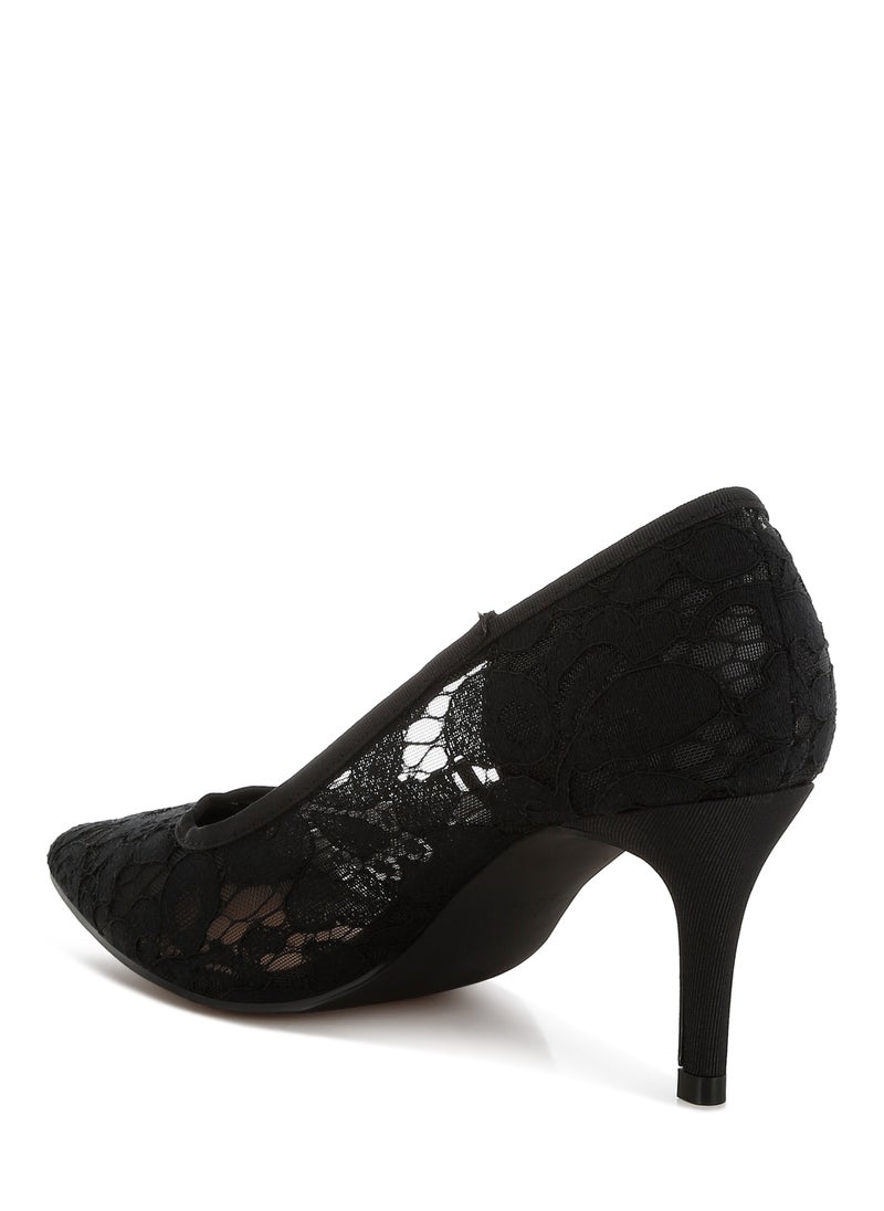 Stiletto Heel Lace Pumps in Black