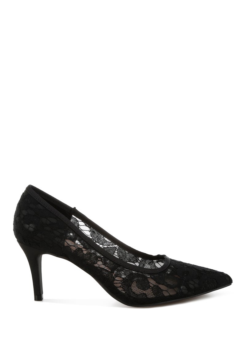 Stiletto Heel Lace Pumps in Black