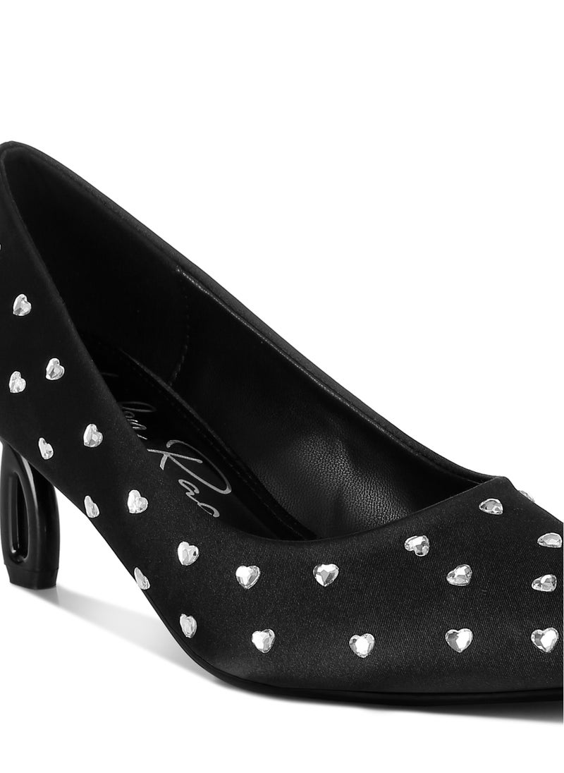 Heart-Shaped Rhinestones Pumps in Black