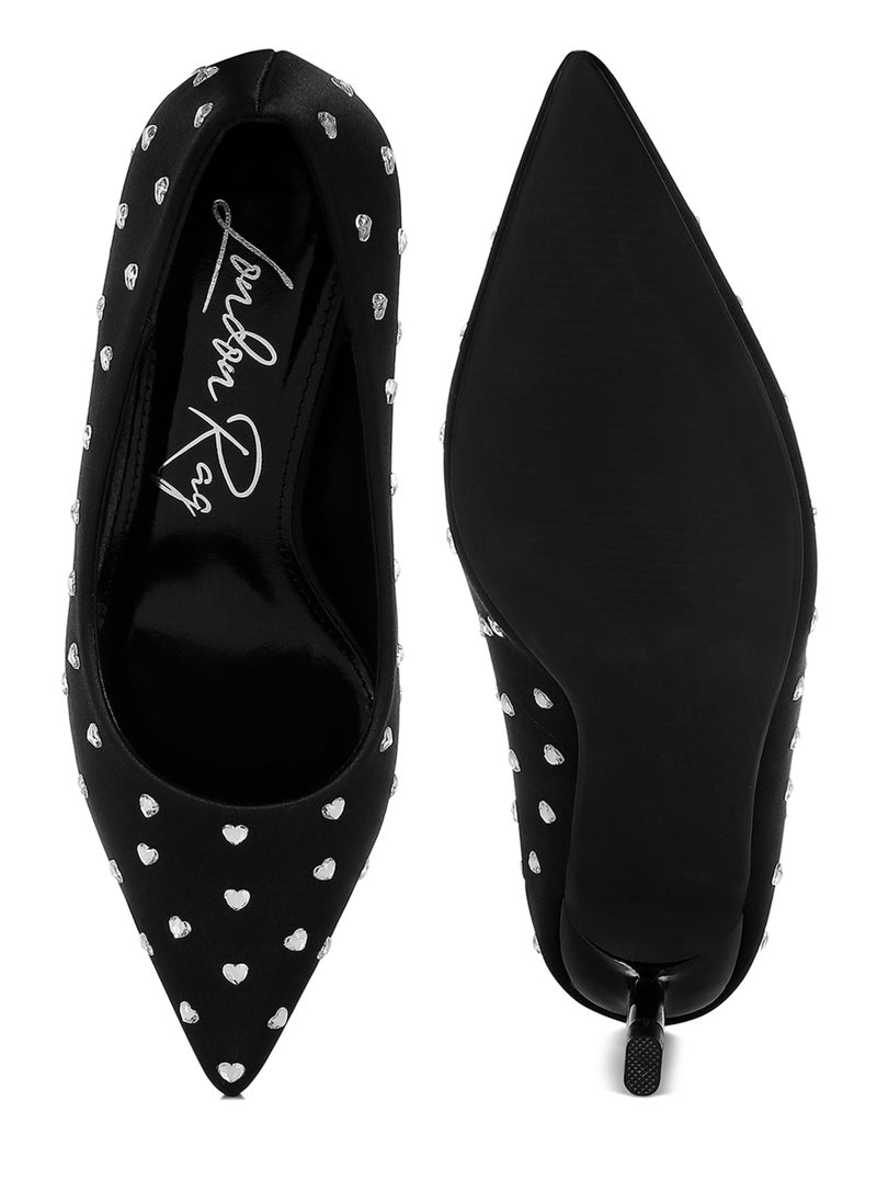 Heart-Shaped Rhinestones Pumps in Black