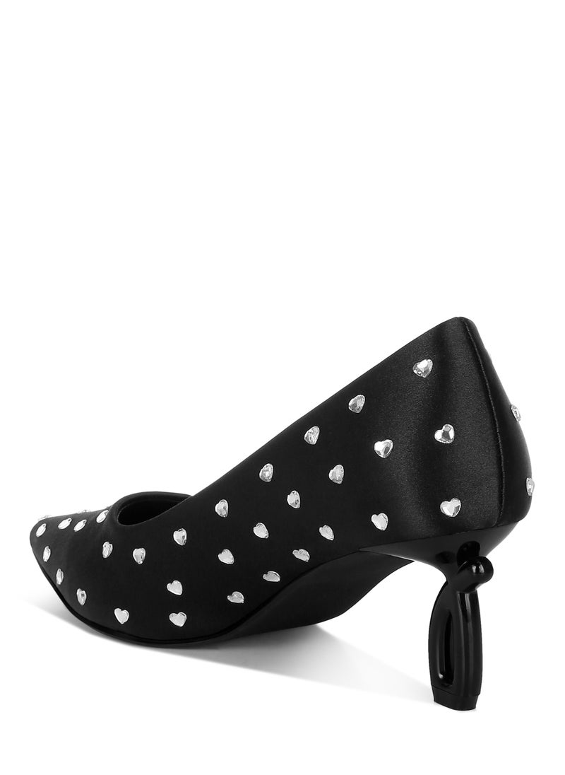Heart-Shaped Rhinestones Pumps in Black