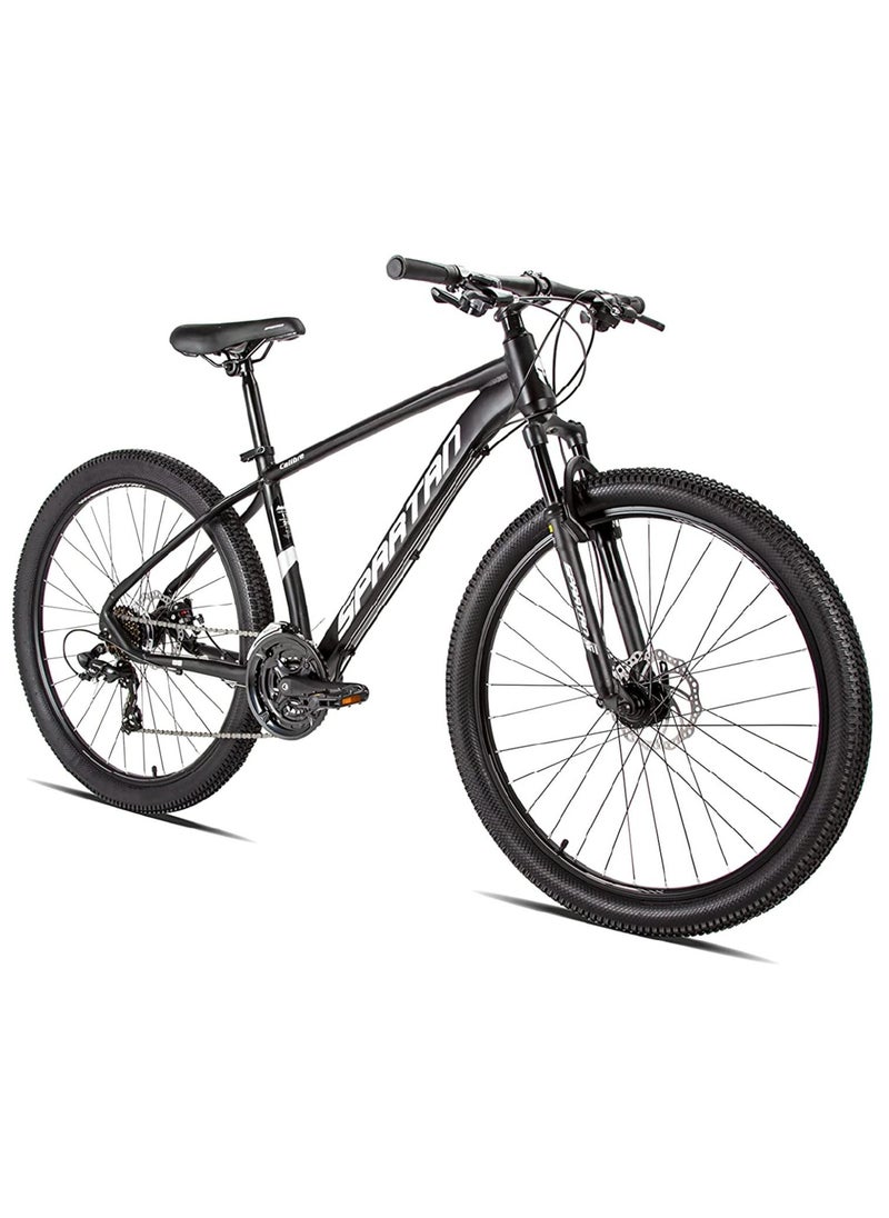 Spartan Calibre Hardtail Mountain Bicycle Lightweight alloy frame & rims Gear Disc brakes Front Suspension Bike and Shimano Shifters Black Size 29 Inches- Black