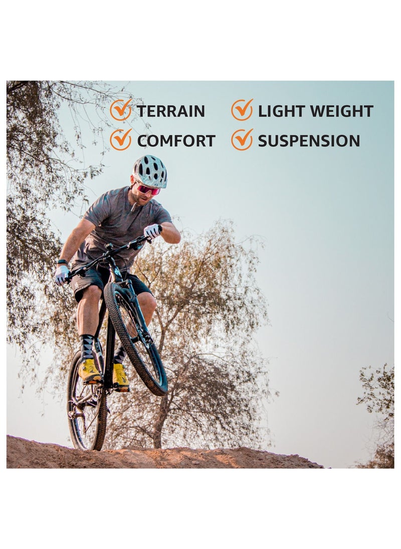 Calibre Hardtail Mountain Bicycle| Lightweight Alloy Frame & Rims | Gear | Disc Brakes | Front Suspension Bike And Shimano Shifters | Silver | Size 29 Inches