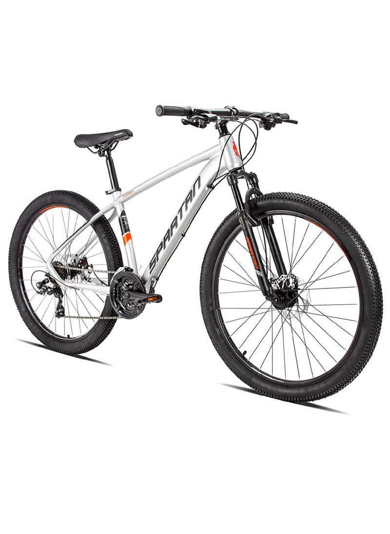 Spartan Calibre Hardtail Mountain Bicycle| Lightweight alloy frame & rims | Gear | Disc brakes | Front Suspension Bike and Shimano Shifters | Silver | Size 29 Inches