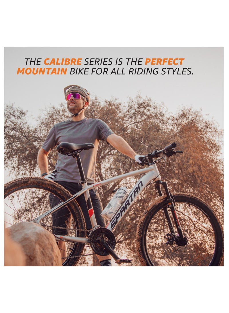 Calibre Hardtail Mountain Bicycle| Lightweight Alloy Frame & Rims | Gear | Disc Brakes | Front Suspension Bike And Shimano Shifters | Silver | Size 29 Inches